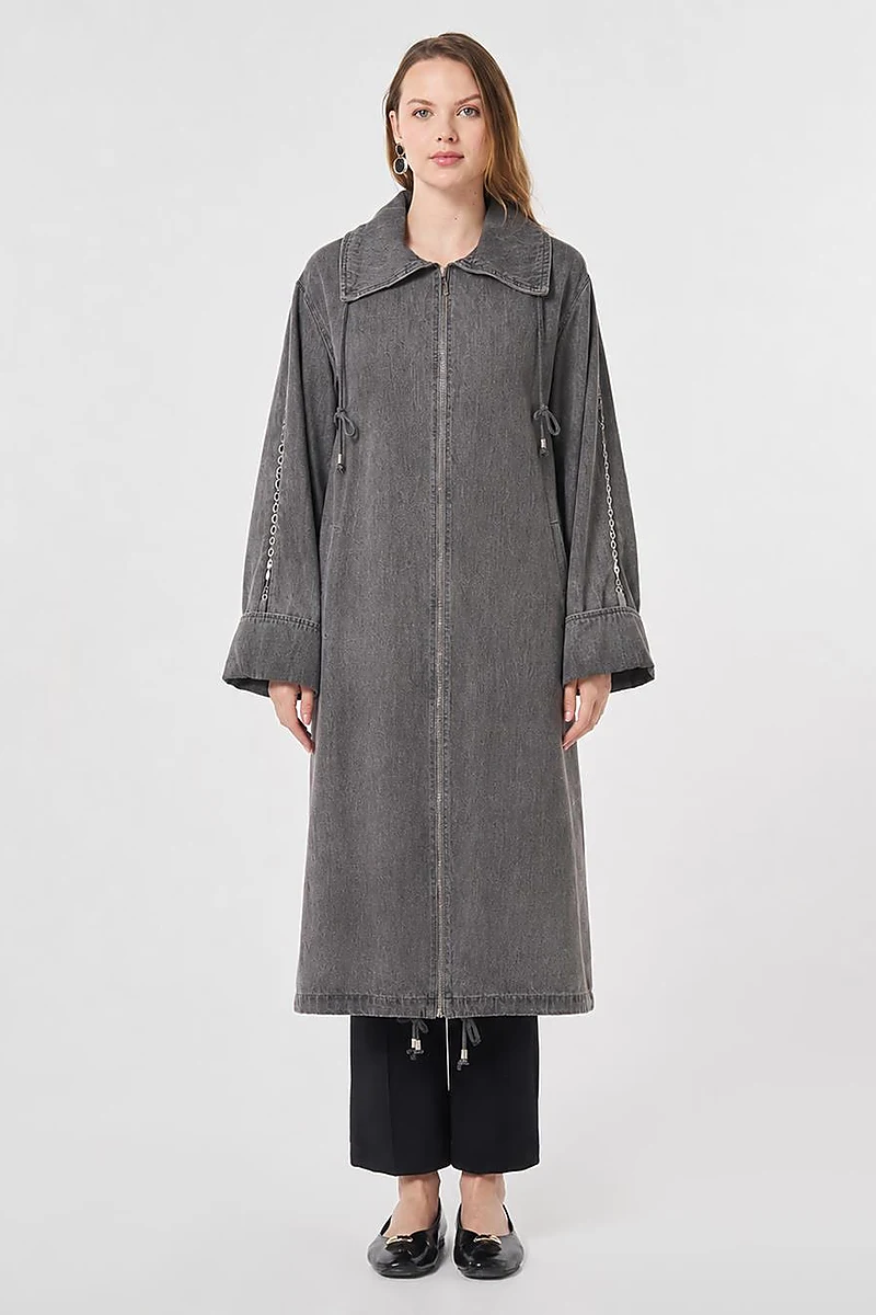 Chain Detail Denim Outerwear Anthracite