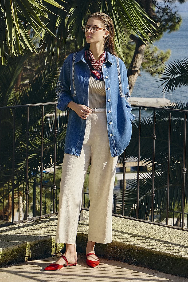 Embroidered Denim Tunic Blue