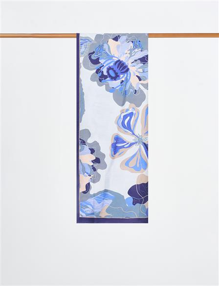 Large Floral Pattern Scarf Navy-Blue