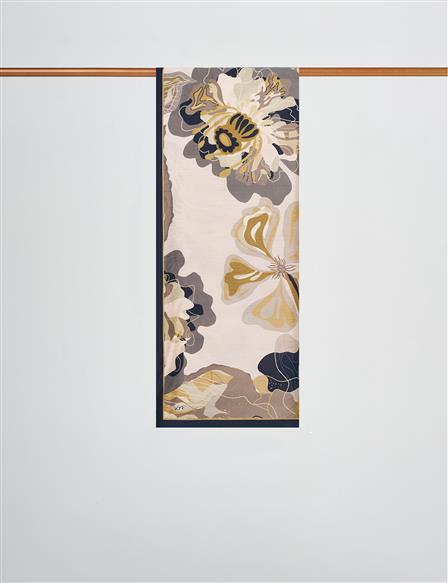 Large Floral Pattern Scarf Black & Smoke Grey