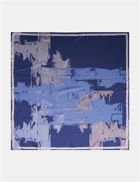Brushstroke Pattern Twill Scarf Navy
