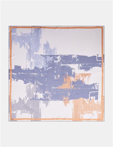 Brushstroke Pattern Twill Scarf Navy-Camel