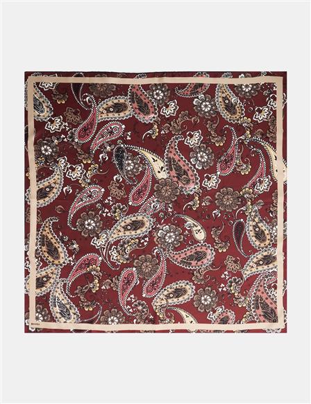 Ethnic Pattern Silk Scarf Burgundy