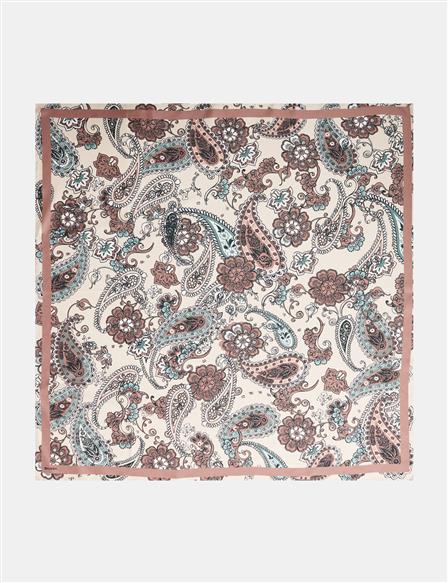 Ethnic Pattern Silk Scarf Beige