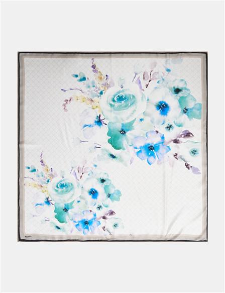 Monogram Floral Silk Scarf Blue