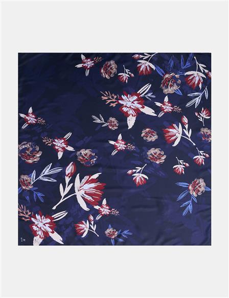 Floral Pattern Scarf Navy Blue