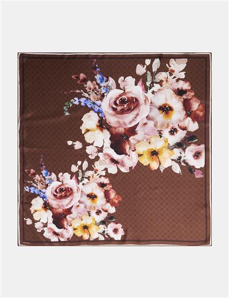 Monogram Floral Silk Scarf Dark Brown