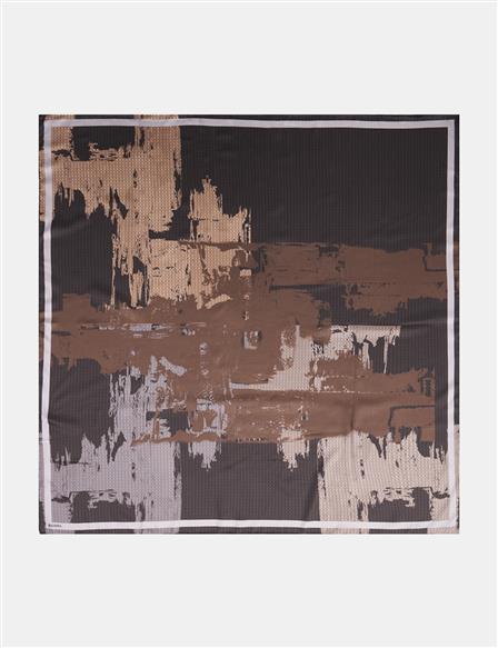 Brushstroke Pattern Twill Scarf Brown