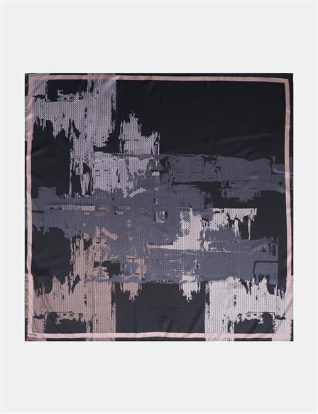 Brushstroke Pattern Twill Scarf Black