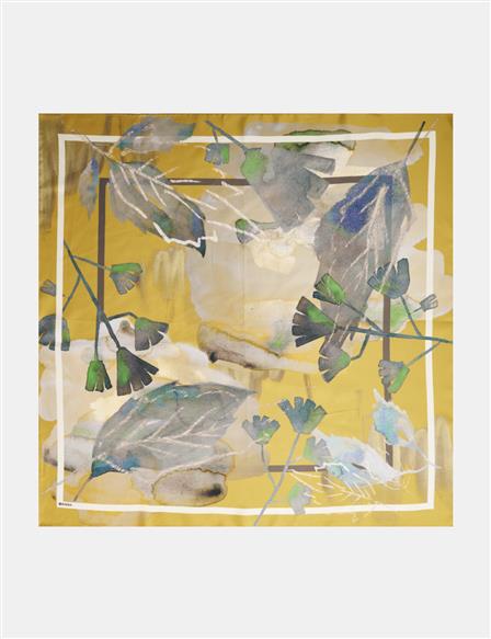 Leaf Pattern Silk Scarf Light Yellow