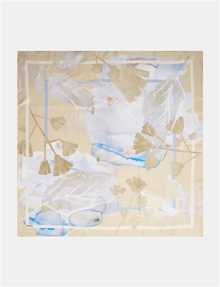 Leaf Pattern Silk Scarf Olive