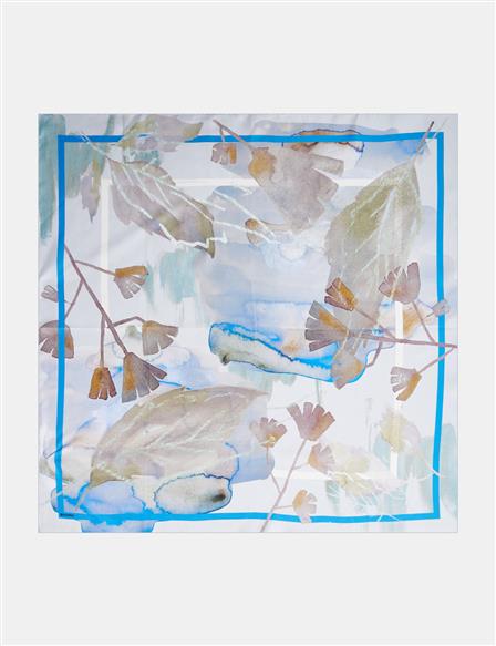 Leaf Pattern Silk Scarf Light Grey