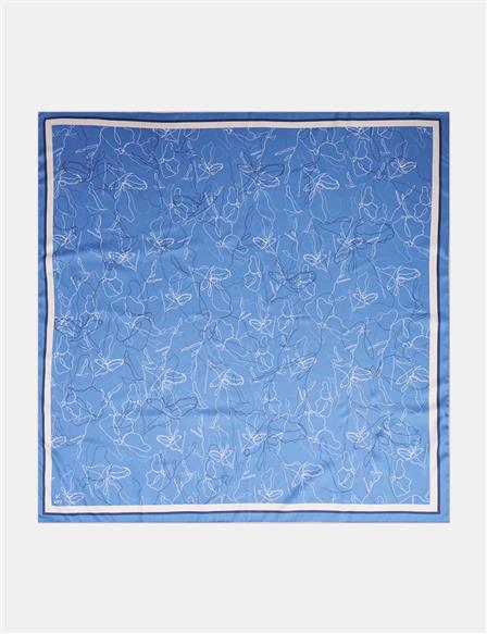 Linear Floral Pattern Scarf Indigo