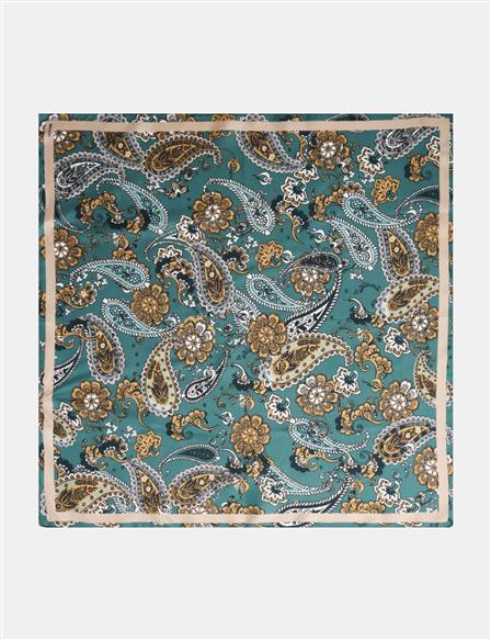 Ethnic Pattern Silk Scarf Turquoise