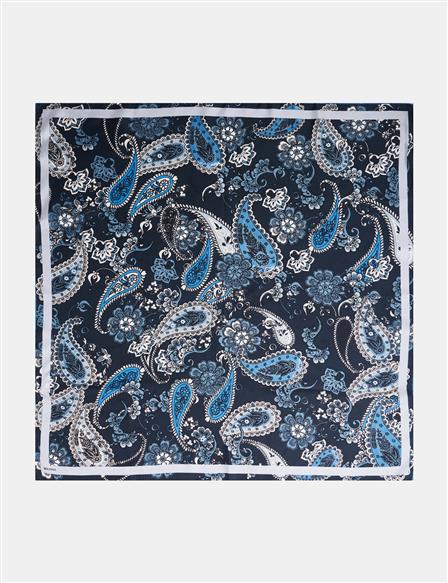Ethnic Pattern Silk Scarf Navy