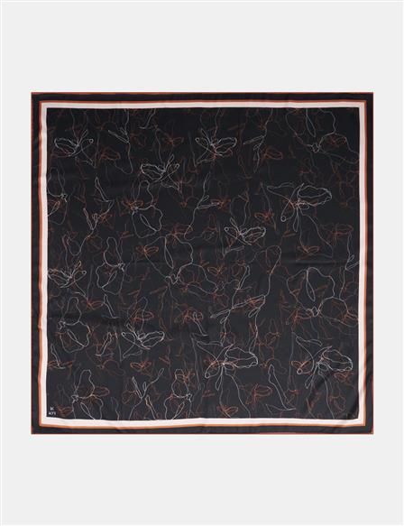 Linear Floral Pattern Scarf Black