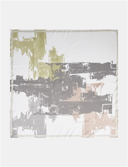 Brushstroke Pattern Twill Scarf Sage Green