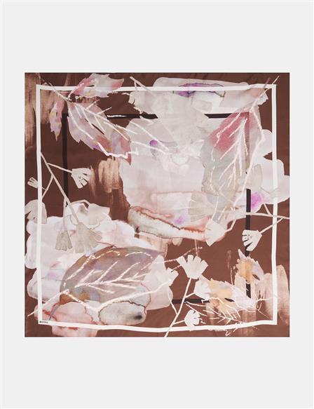 Leaf Pattern Silk Scarf Chocolate 