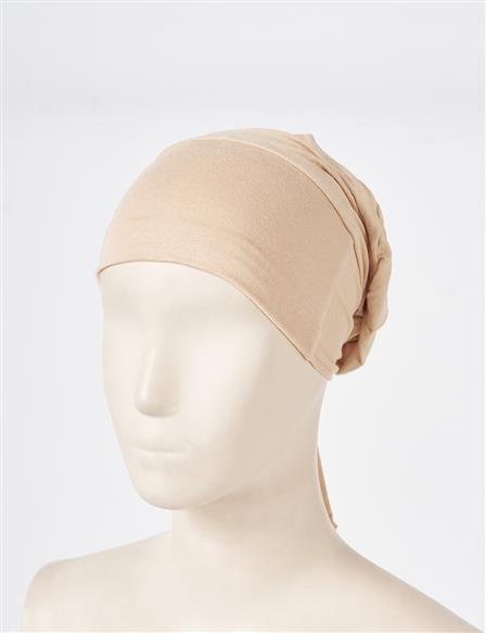 Beige Tie-Back Stitched Bonnet