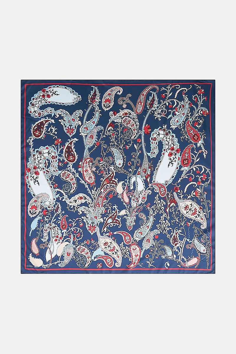 Ethnic Teardrop Pattern Scarf Navy -Cherry