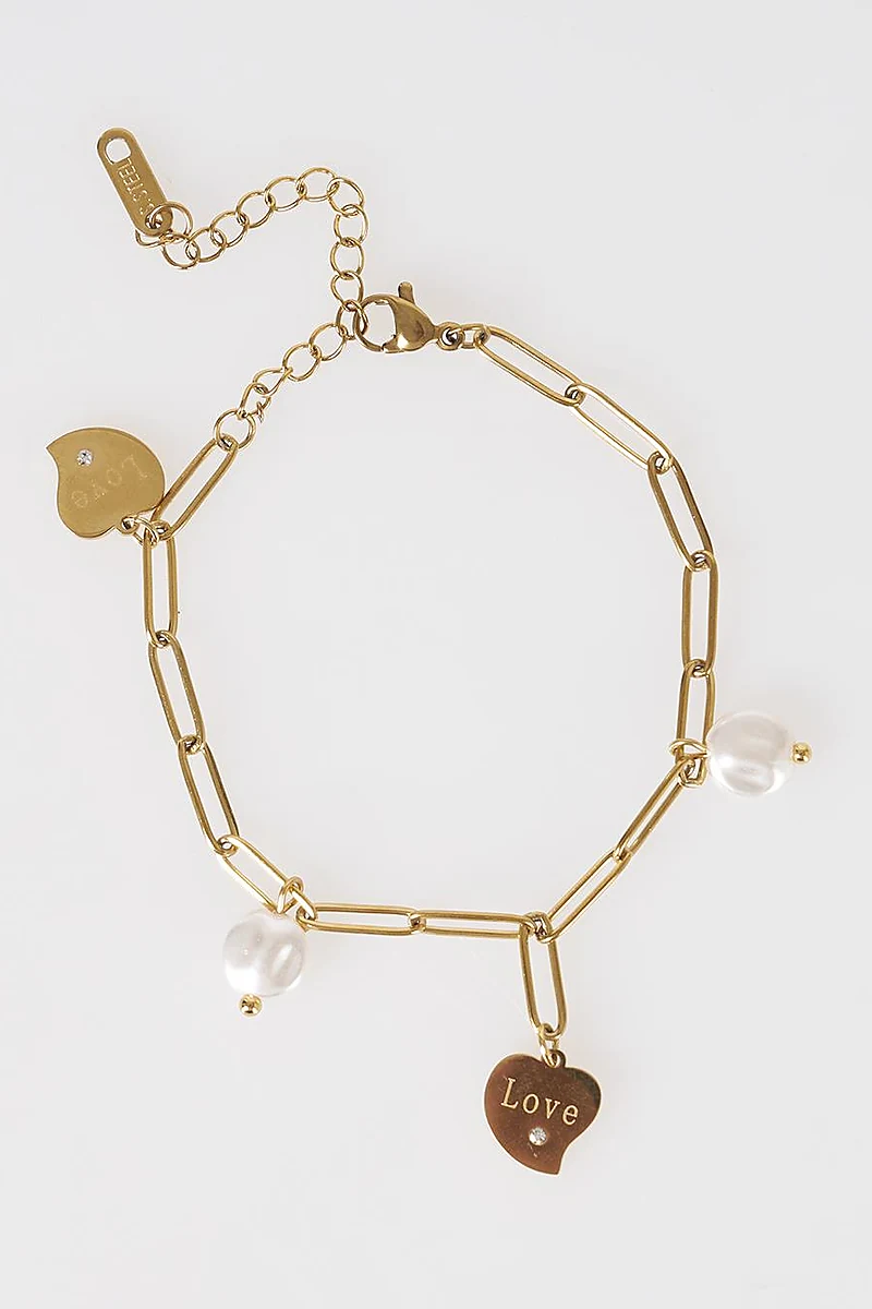 Pearl-Detail Stainless Steel Bracelet Gold