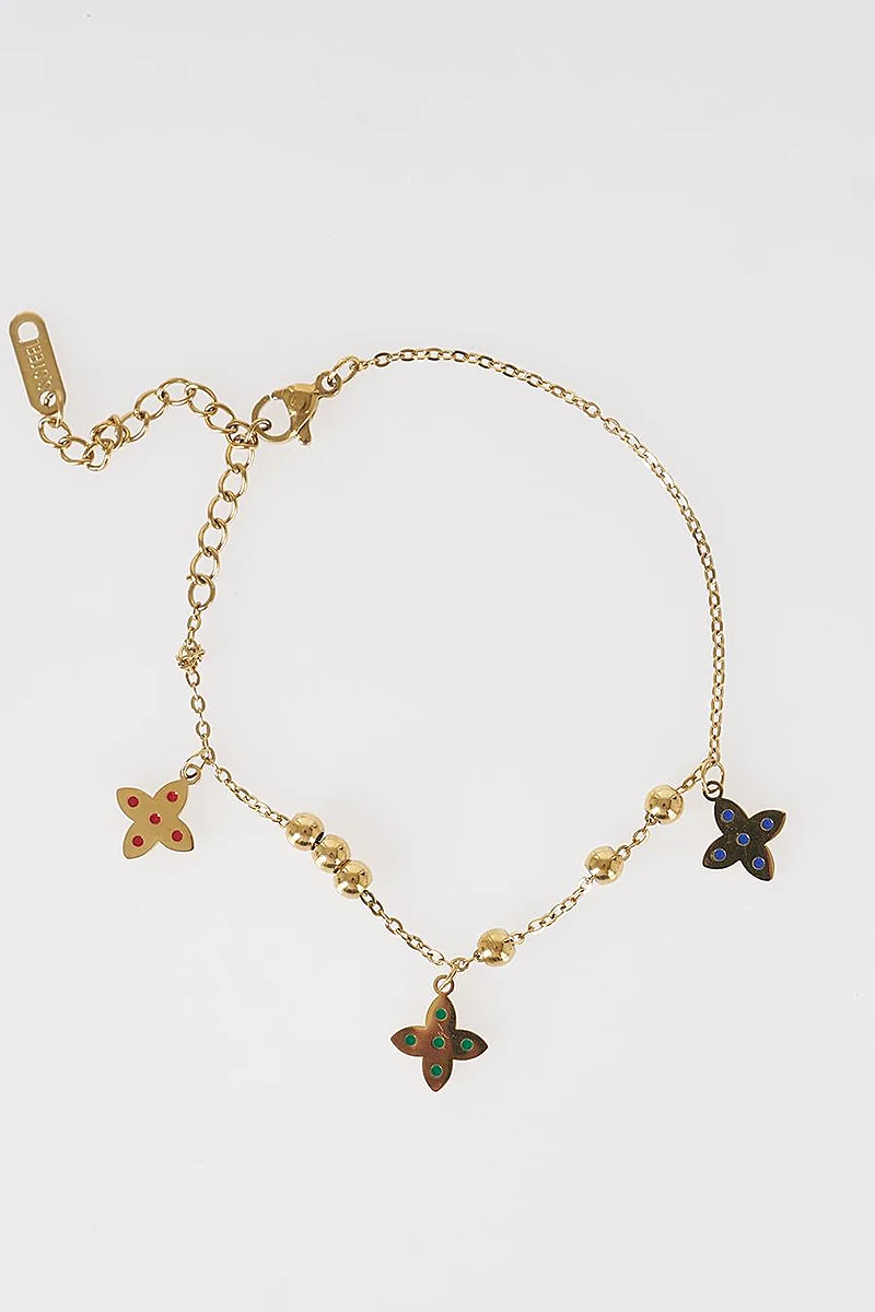 Colorful Clover Motif Stainless Steel Bracelet Gold