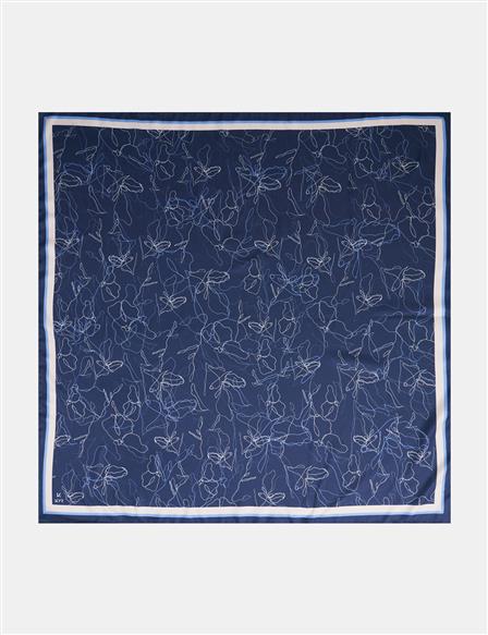 Linear Floral Pattern Scarf Navy