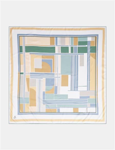 Geometric Patterned Scarf Cream-Mustard Yellow