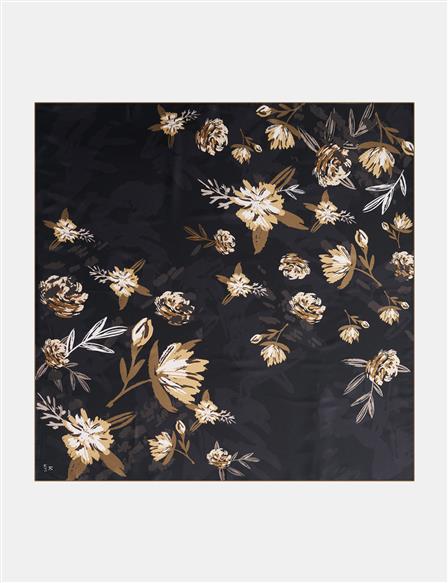 Floral Pattern Scarf Black