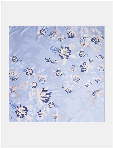 Floral Pattern Scarf Ice Blue