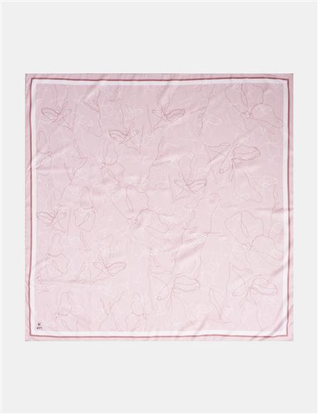 Linear Floral Pattern Scarf Powder Pink