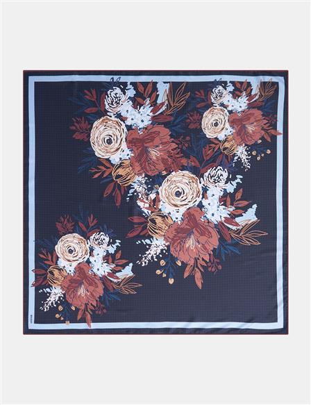 Pencil Sketch Floral Pattern Scarf Black