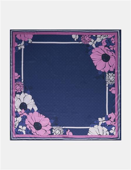 Floral Frame Pattern Scarf Navy