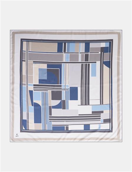 Geometric Patterned Scarf Grey-Blue