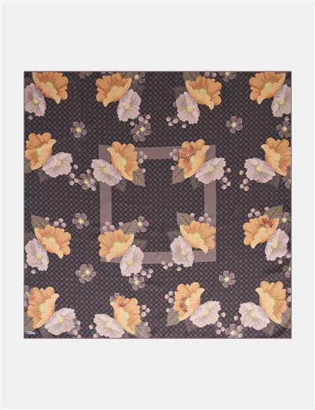 Monogram Floral Pattern Scarf Bitter Brown