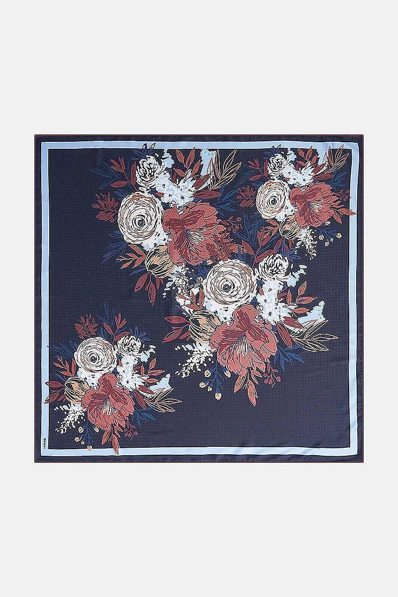 Pencil Sketch Floral Pattern Scarf Black
