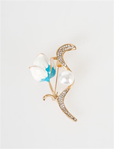 Pearl Detail Flower Brooch Gold