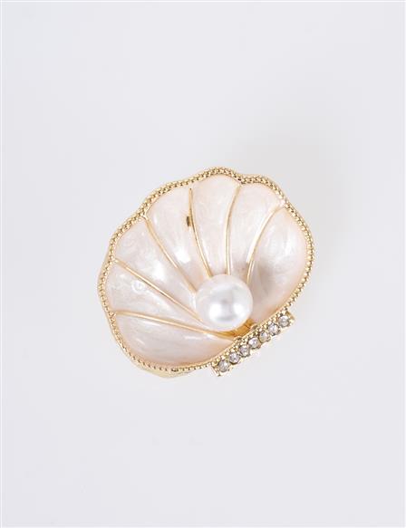Pearl Shell Figure Brooch Gold