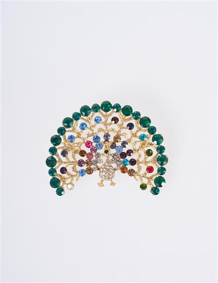 Colorful Stone Peacock Brooch Gold