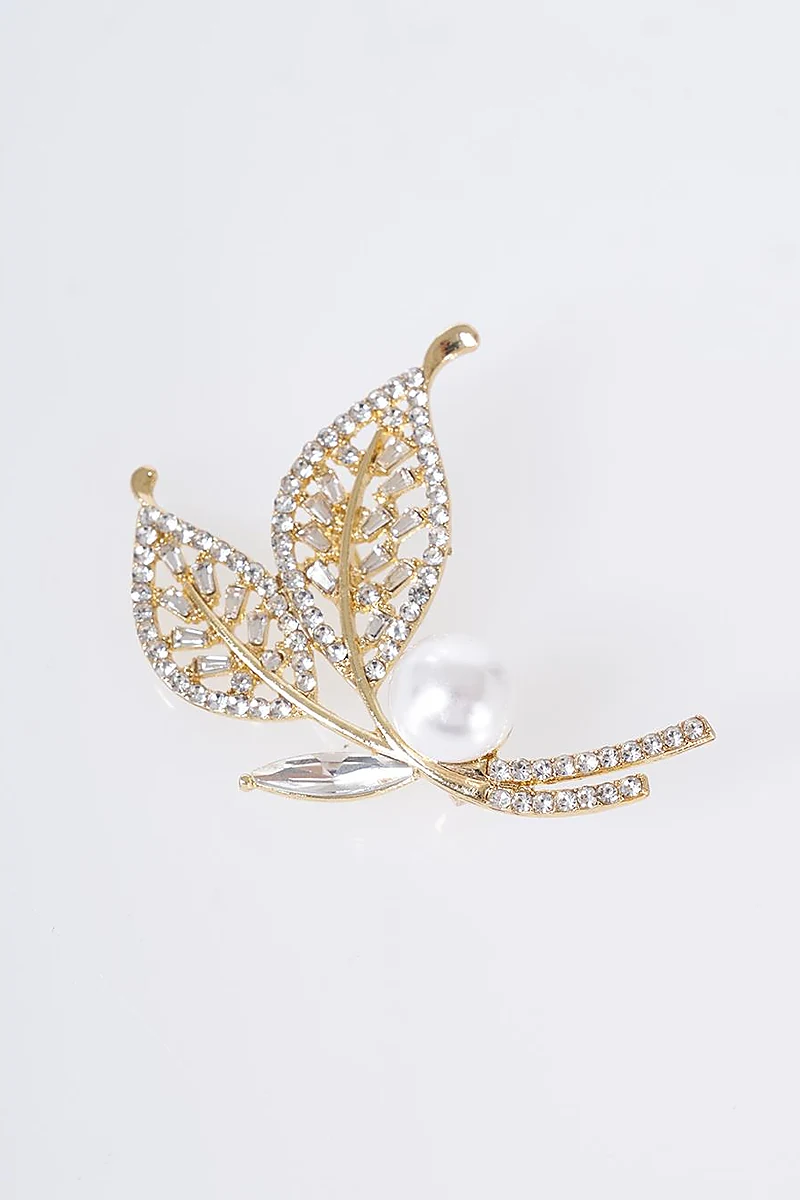 Double Leaf Brooch Gold