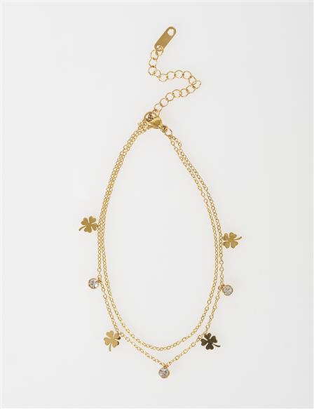 Clover Detail Anklet Gold