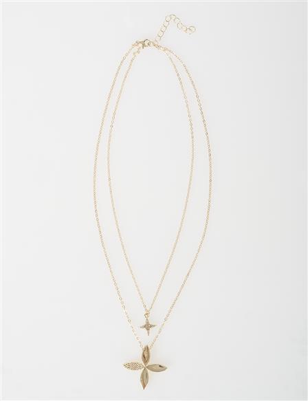 Flower Figure Necklace Gold