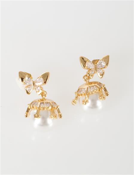 Butterfly Pearl Dangle Earrings Gold
