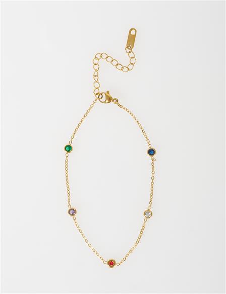 Multicolor Stone Anklet Gold