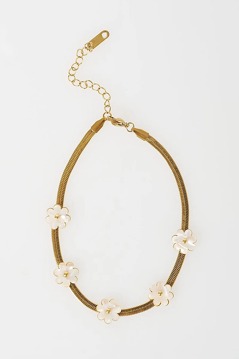 Floral Detail Stainless Steel Anklet Gold