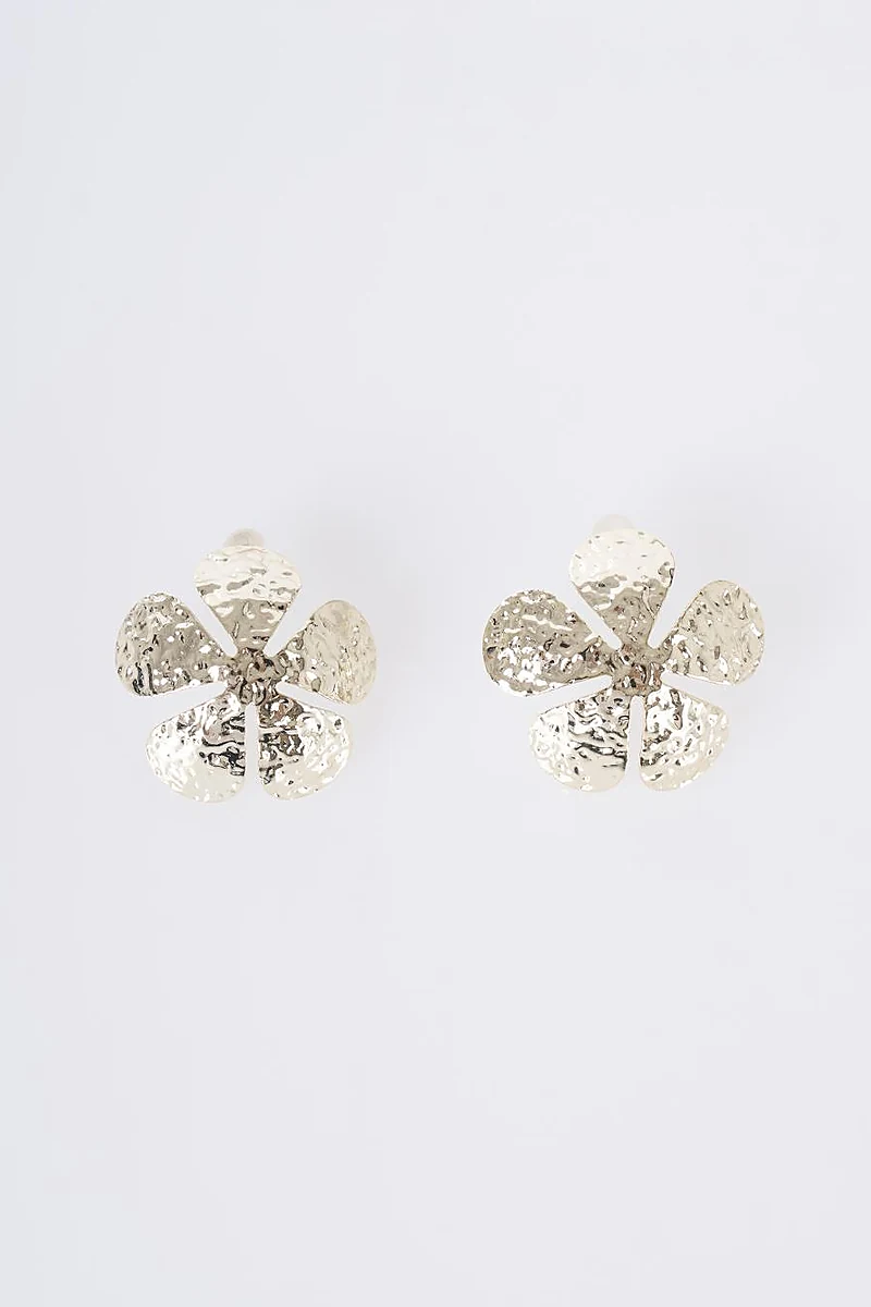 Textured Flower Earrings Gold