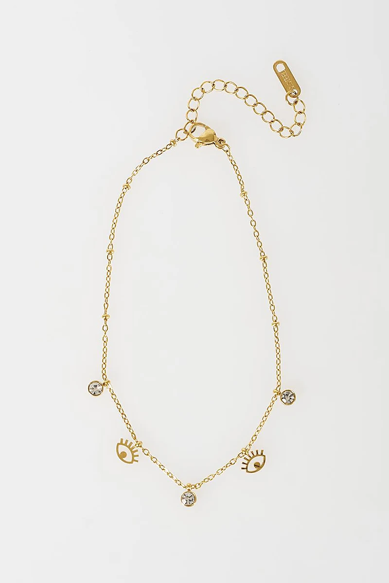 Stainless Steel Anklet with Dangling Stone Detail Gold
