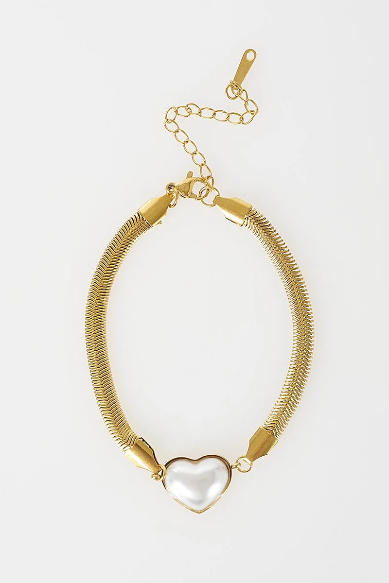 Vintage Heart Charm Stainless Steel Bracelet Gold