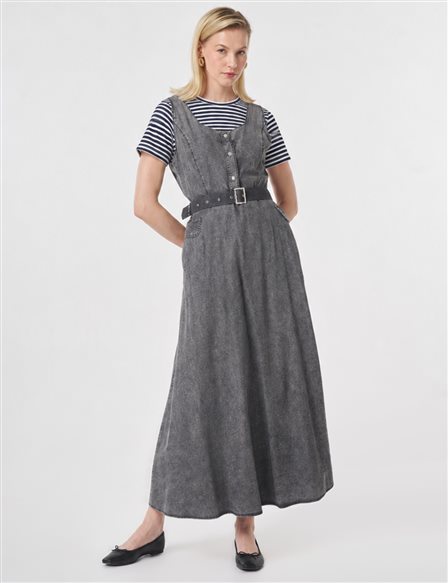 Belt Detail Denim Dress Anthracite
