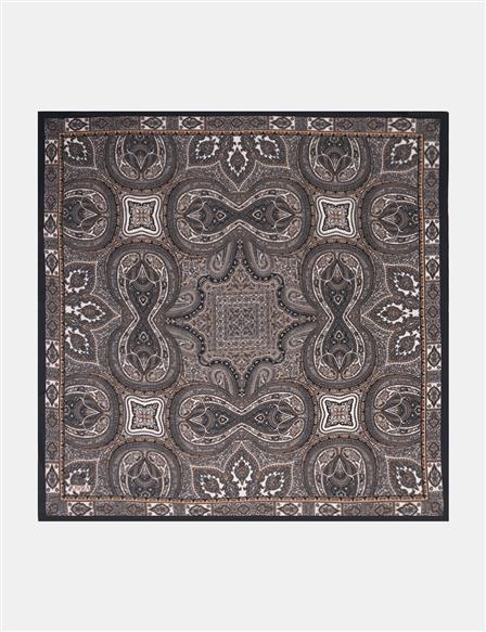 100% Lyocell Ethnic Patterned Scarf Black
